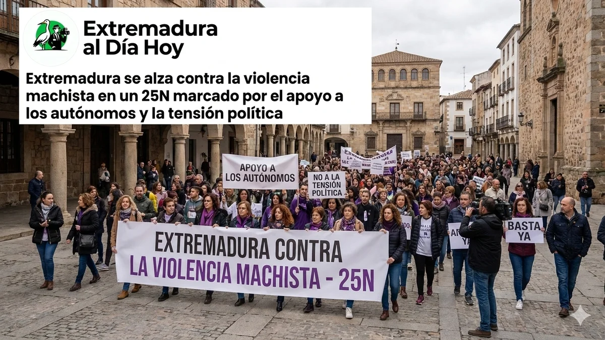 Extremadura se alza contra la violencia machista en un 25N marcado por el apoyo a los autónomos y la tensión política
