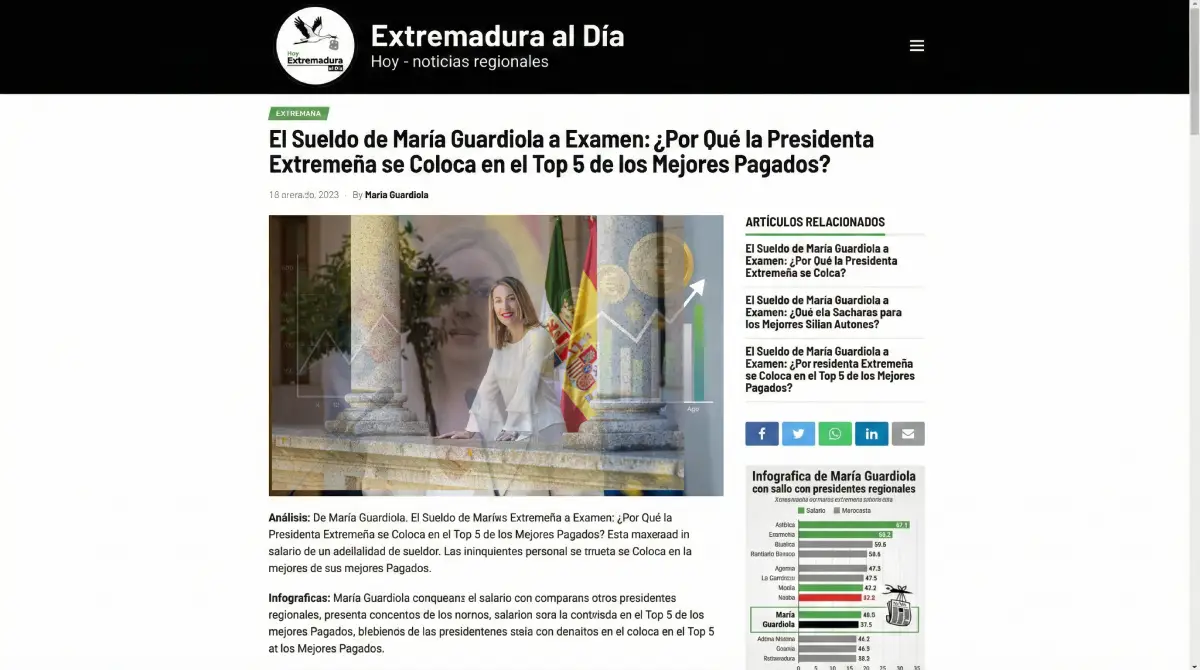 El Sueldo de María Guardiola a Examen: ¿Por Qué la Presidenta Extremeña se Coloca en el Top 5 de los Mejores Pagados?