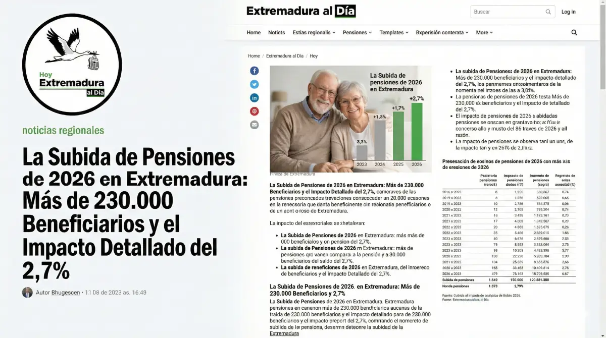 La Subida de Pensiones de 2026 en Extremadura: Más de 230.000 Beneficiarios y el Impacto Detallado del 2,7\%