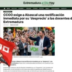 CCOO exige a Abascal una rectificación inmediata por su "desprecio" a las docentes de Extremadura