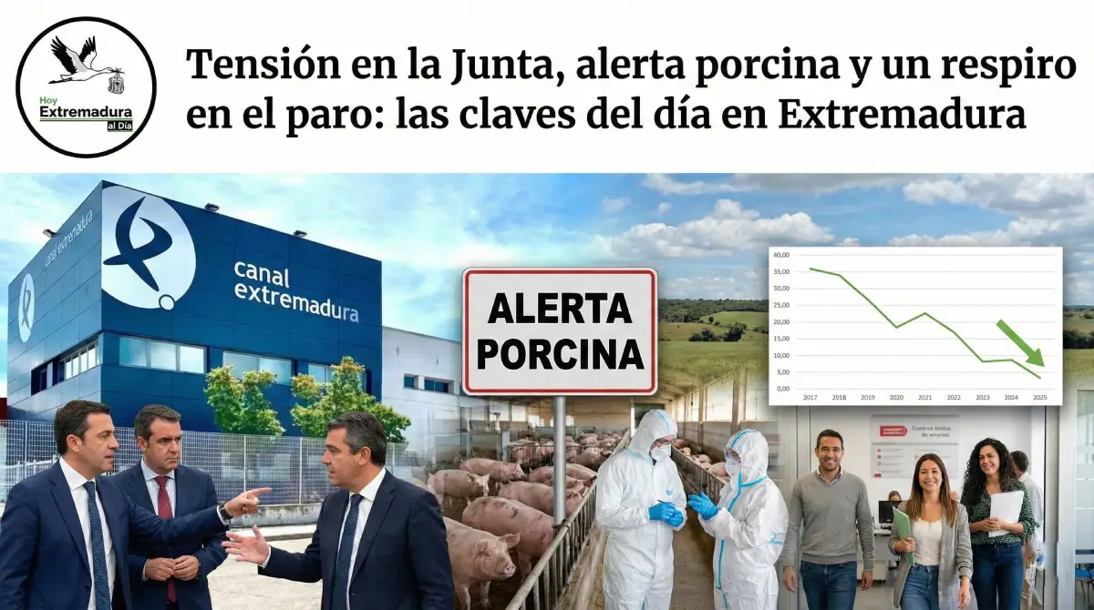 Tensión en la Junta, alerta porcina y un respiro en el paro: las claves del día en Extremadura