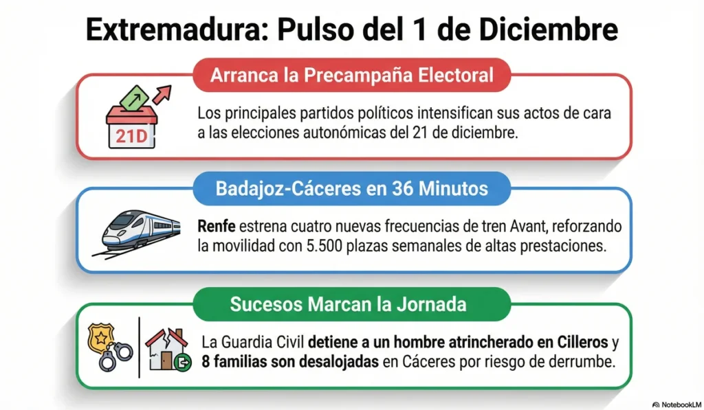 Trenes de Alta Velocidad y Precampaña 21D y Las 5 Noticias Clave que Marcan el 1 de Diciembre en Extremadura