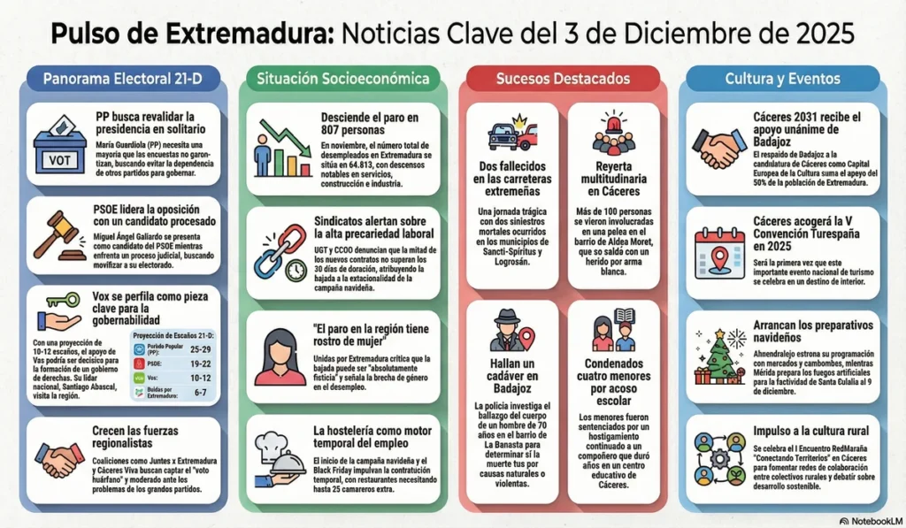 Extremadura al Rojo Vivo: La Batalla Electoral del 21D, la Crisis del Empleo Precario y la Tensión en las Calles