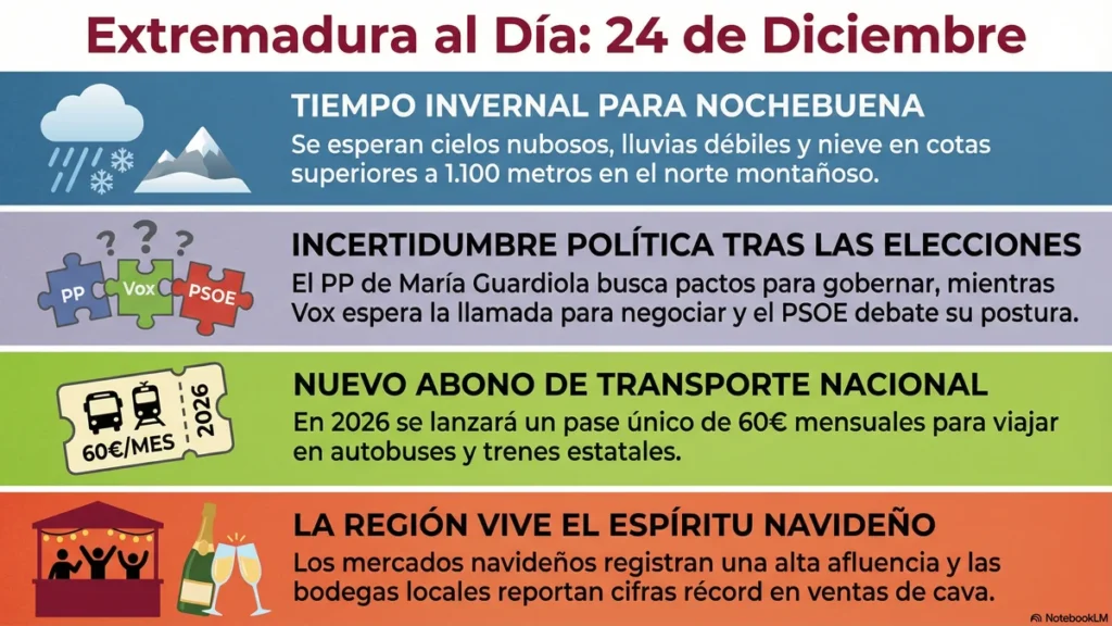 Extremadura al Día: Claves políticas, sociales y meteorológicas para una Nochebuena de transición