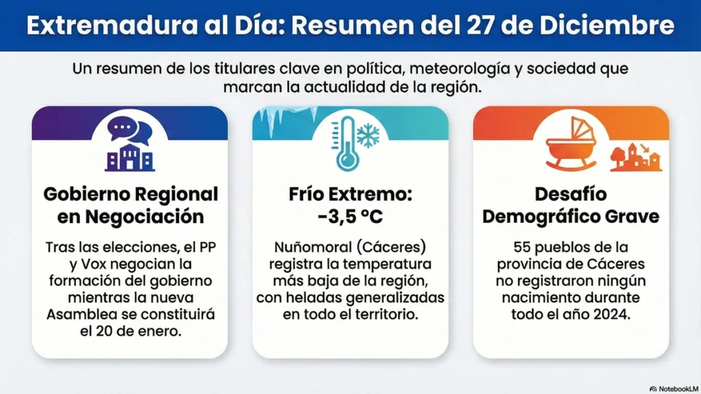 EXTREMADURA TRAS la NAVIDAD: Crisis en el PSOE; Alerta por Frío Extremo y Vox aprieta a María Guardiola