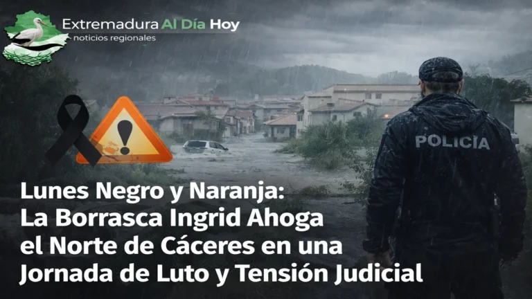 Lunes Negro y Naranja: La Borrasca Ingrid Ahoga el Norte de Cáceres en una Jornada de Luto y Tensión Judicial