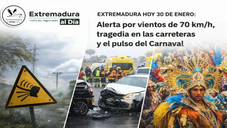 EXTREMADURA HOY 30 DE ENERO: Alerta por vientos de 70 km/h, tragedia en las carreteras y el pulso del Carnaval