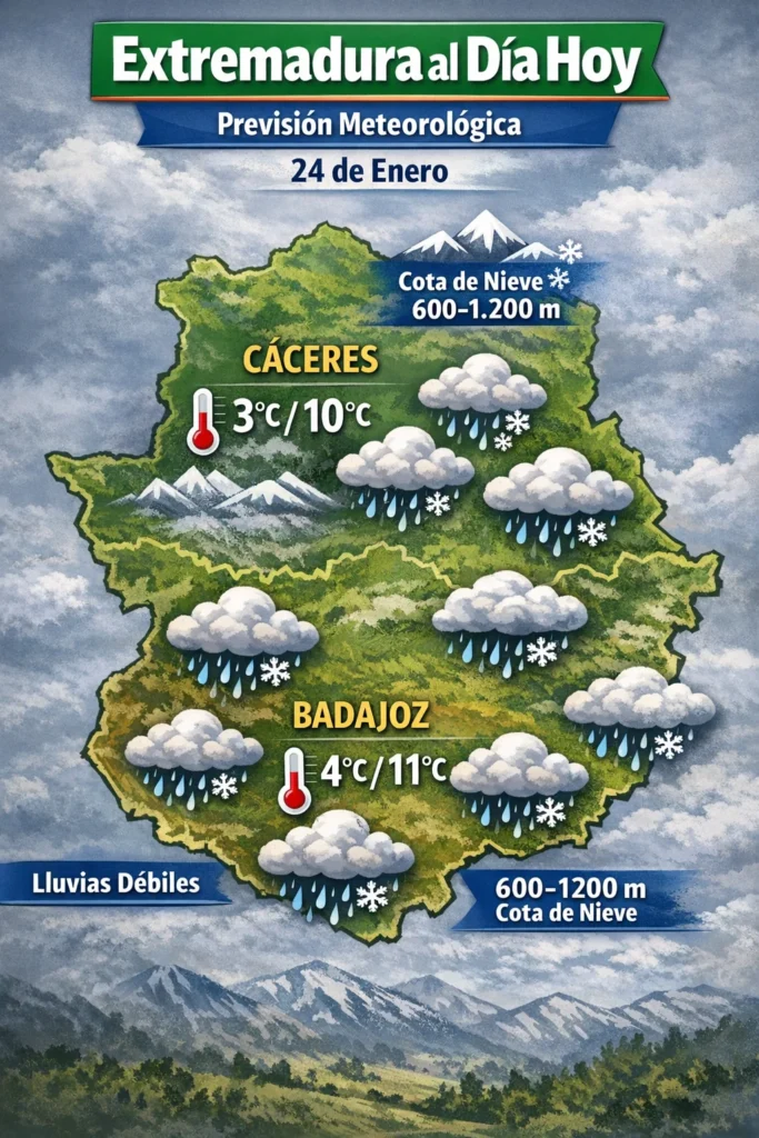 Extremadura bajo la nieve y el pulso político: Claves de una jornada de alerta y tradición este 24 de enero