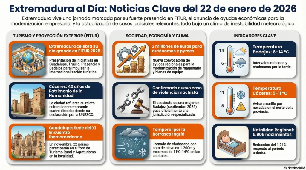 EXTREMADURA HOY 22 DE ENERO: El despliegue en FITUR; la crónica negra que sacude la región