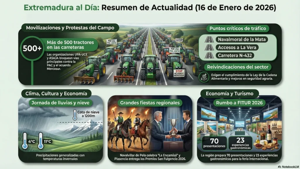 EXTREMADURA 16 DE ENERO: El Campo ruge en las Carreteras; Alerta por Lluvias