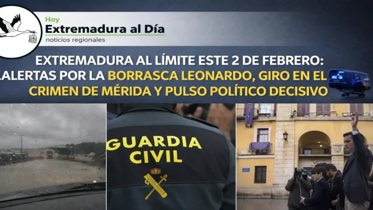 EXTREMADURA AL LÍMITE ESTE 2 DE FEBRERO: ALERTAS POR LA BORRASCA LEONARDO