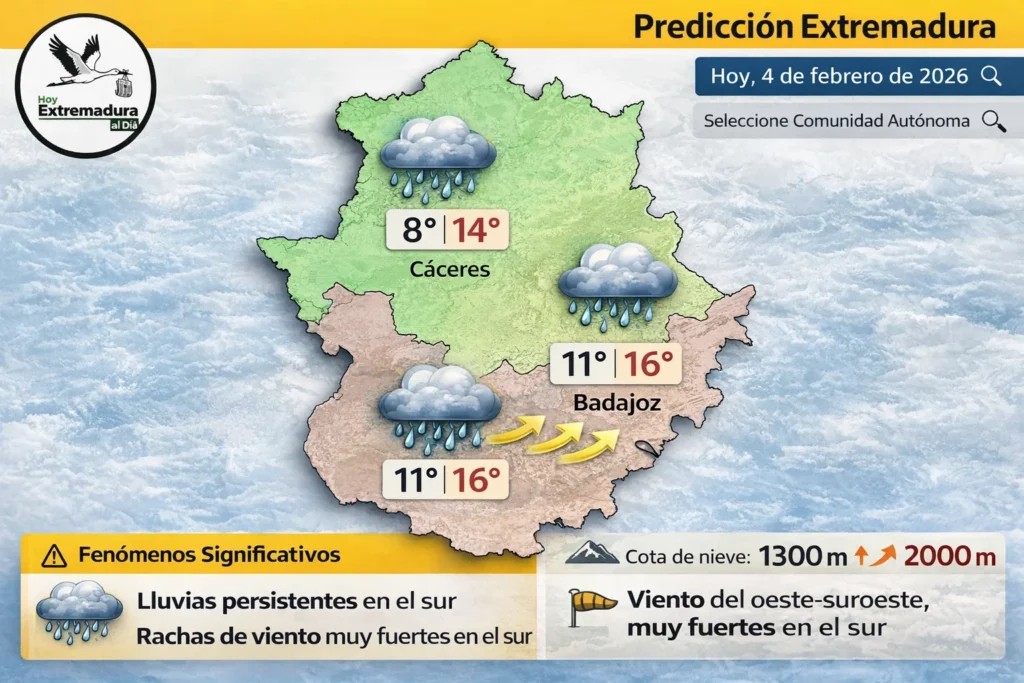 EXTREMADURA AL LÍMITE ESTE 4 DE FEBRERO: BORRASCA LEONARDO