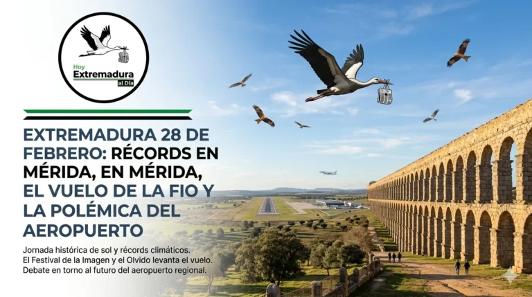 EXTREMADURA 28 DE FEBRERO: RÉCORDS EN MÉRIDA; EL VUELO DE LA FIO Y LA POLÉMICA DEL AEROPUERTO