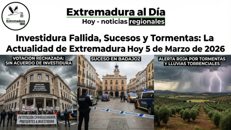 Investidura Fallida, Sucesos y Tormentas: La Actualidad de Extremadura Hoy 5 de Marzo de 2026