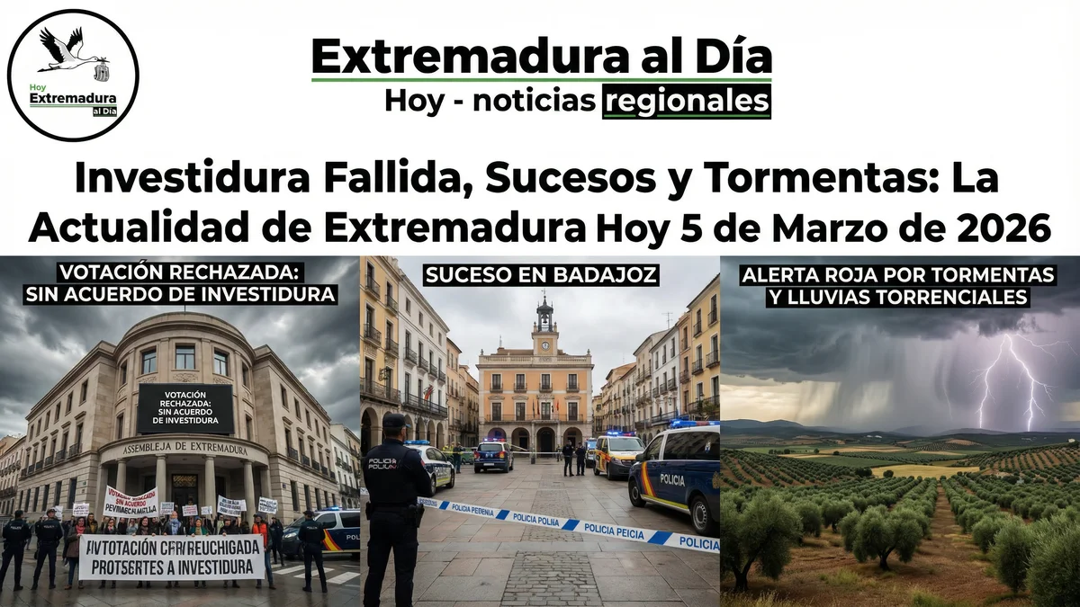 Investidura Fallida, Sucesos y Tormentas: La Actualidad de Extremadura Hoy 5 de Marzo de 2026
