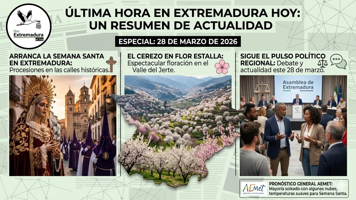 Última Hora en Extremadura Hoy: Arranca la Semana Santa; Estalla el Cerezo en Flor y Sigue el Pulso Político este 28 de Marzo