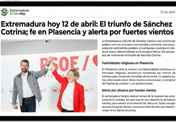 Extremadura hoy 12 de abril: El triunfo de Sánchez Cotrina; fe en Plasencia y alerta por fuertes vientos
