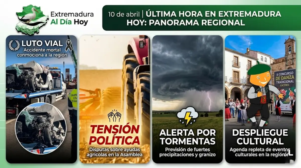 Última Hora en Extremadura Hoy: Luto Vial; Tensión Política y Despliegue Cultural este 10 de Abril