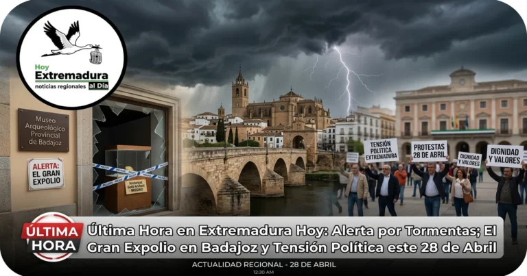 Última Hora en Extremadura Hoy: Alerta por Tormentas; el Gran Expolio en Badajoz y Tensión Política este 28 de Abril