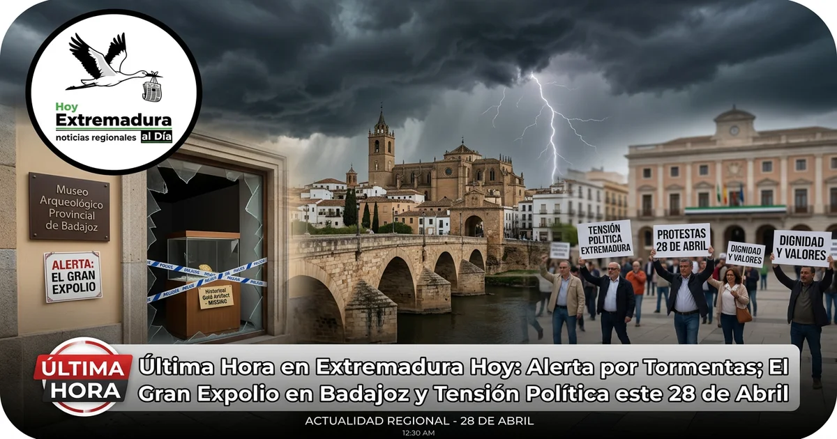 Última Hora en Extremadura Hoy: Alerta por Tormentas; el Gran Expolio en Badajoz y Tensión Política este 28 de Abril