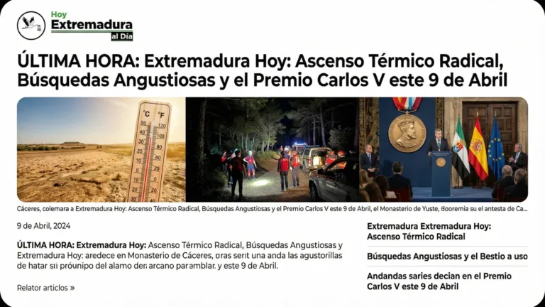 Última Hora en Extremadura Hoy: Ascenso Térmico Radical; Búsquedas Angustiosas y el Premio Carlos V este 9 de Abril