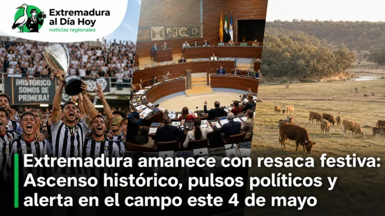 Extremadura amanece con resaca festiva: Ascenso histórico; pulsos políticos y alerta en el campo este 4 de mayo