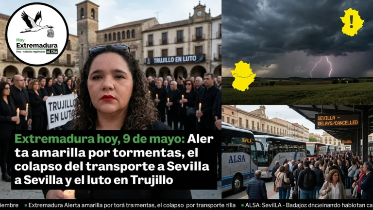 Extremadura hoy 9 de mayo: Alerta amarilla por tormentas; el colapso del transporte a Sevilla y el luto en Trujillo