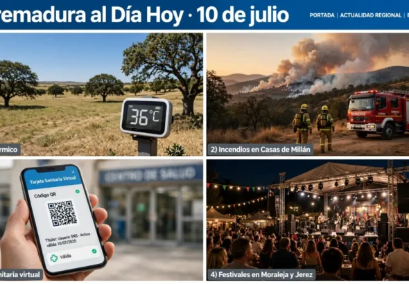 Extremadura al día hoy 10 de julio de 2026: Incendios forestales bajo vigilancia y un fin de semana de grandes festivales