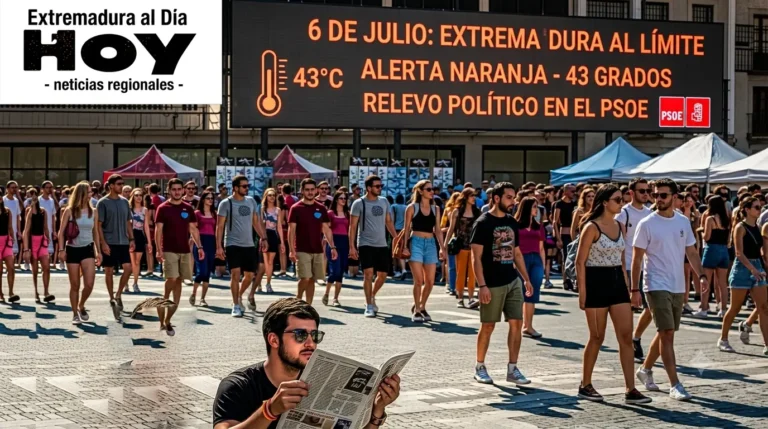 Extremadura al límite este 6 de julio: alerta naranja por 43 grados y relevo político en el PSOE
