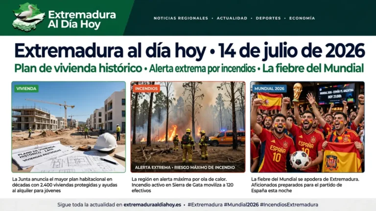 Extremadura al día hoy 14 de julio de 2026: Plan de vivienda histórico y alerta extrema por incendios